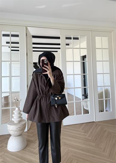 Taşlı Trenç Kahverengi