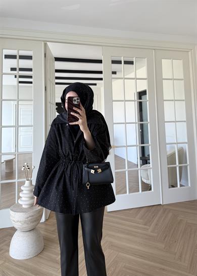 Taşlı Trenç Siyah