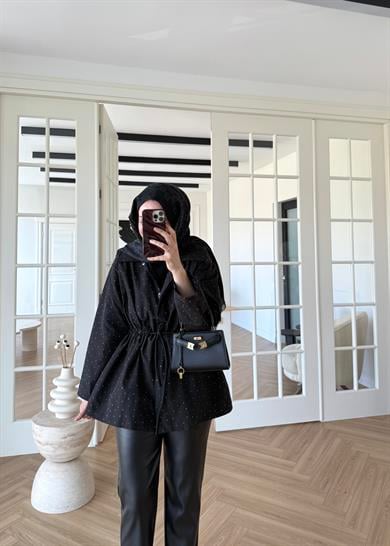 Taşlı Trenç Siyah