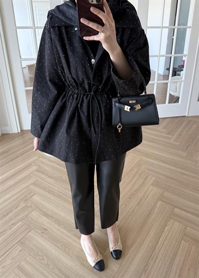 Taşlı Trenç Siyah