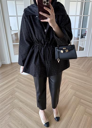 Taşlı Trenç Siyah