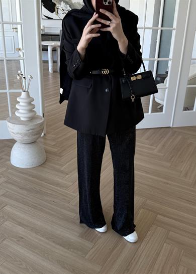 Taşlı Triko Pantolon Siyah