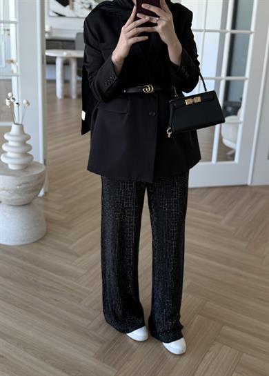 Taşlı Triko Pantolon Siyah