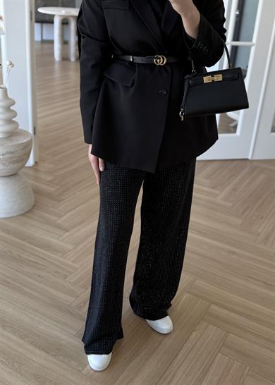 Taşlı Triko Pantolon Siyah