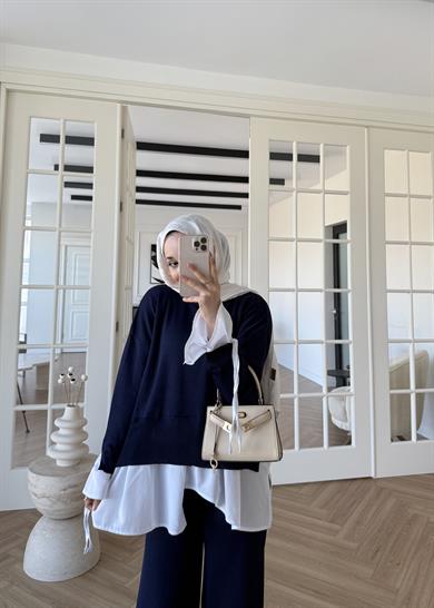 Triko Gömlek Detaylı Takım Lacivert