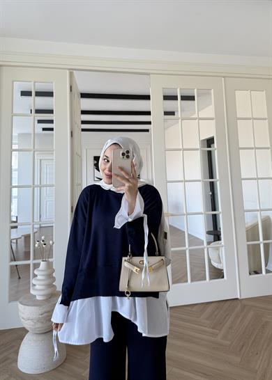 Triko Gömlek Detaylı Takım Lacivert