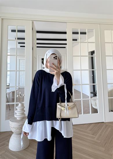 Triko Gömlek Detaylı Takım Lacivert