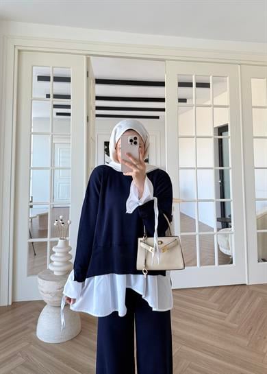 Triko Gömlek Detaylı Takım Lacivert