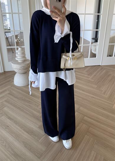 Triko Gömlek Detaylı Takım Lacivert
