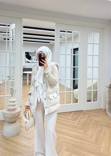 Tüvit Garnili Şişme Yelek Bej