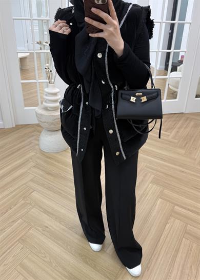 Tüvit Garnili Şişme Yelek Siyah