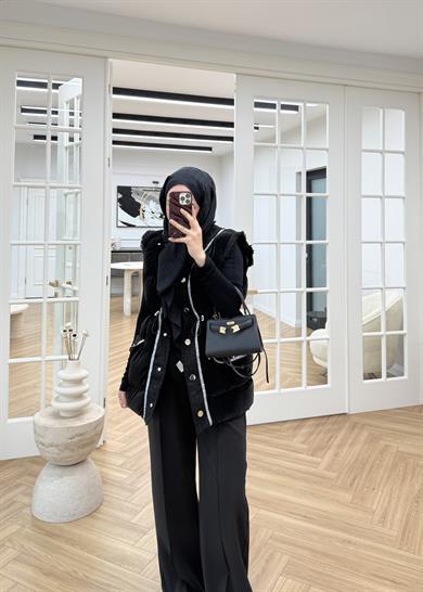 Tüvit Garnili Şişme Yelek Siyah