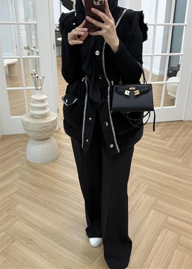 Tüvit Garnili Şişme Yelek Siyah