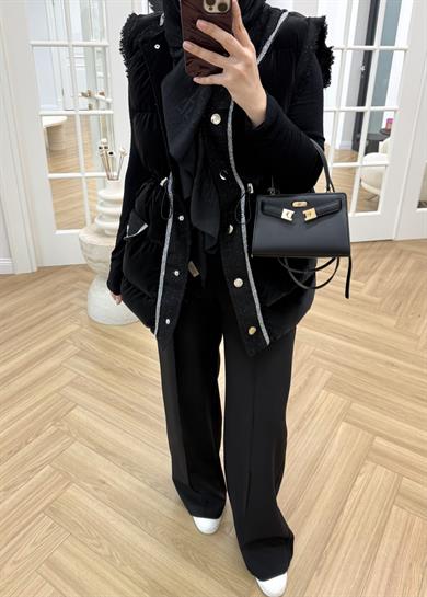 Tüvit Garnili Şişme Yelek Siyah