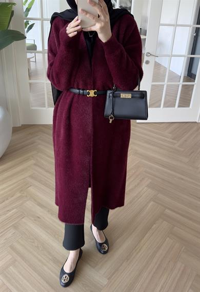 Uzun Angora Hırka Bordo