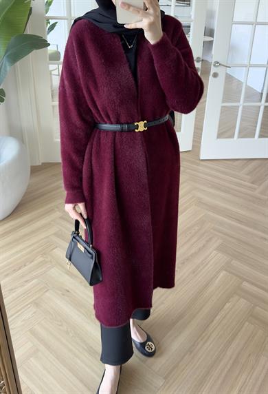 Uzun Angora Hırka Bordo