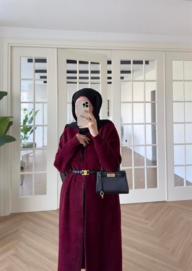 Uzun Angora Hırka Bordo