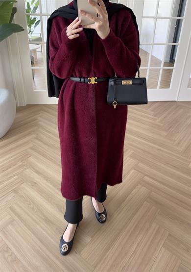 Uzun Angora Hırka Bordo