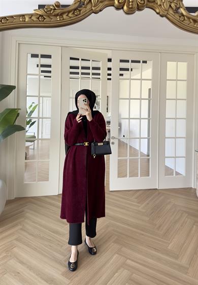 Uzun Angora Hırka Bordo