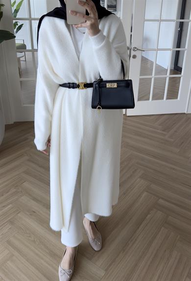 Uzun Angora Hırka Ekru