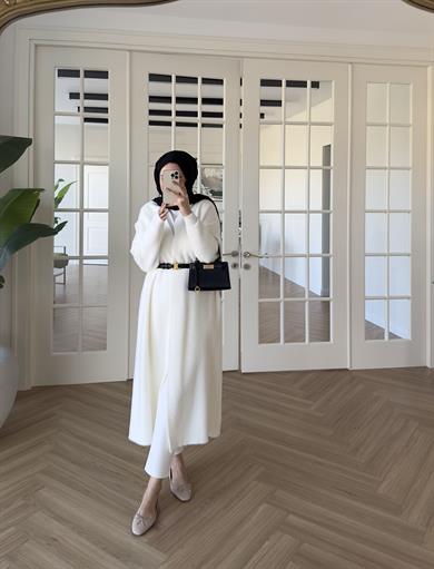 Uzun Angora Hırka Ekru