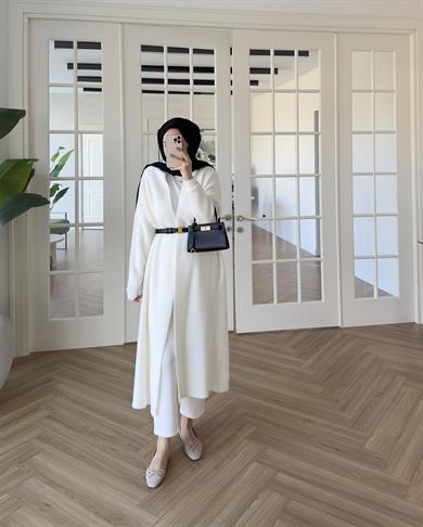 Uzun Angora Hırka Ekru