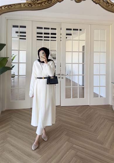 Uzun Angora Hırka Ekru