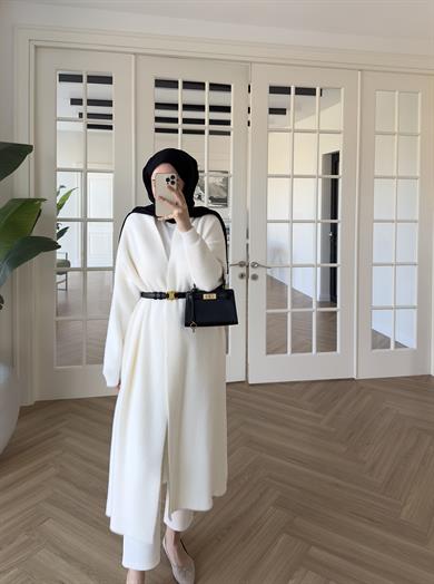 Uzun Angora Hırka Ekru