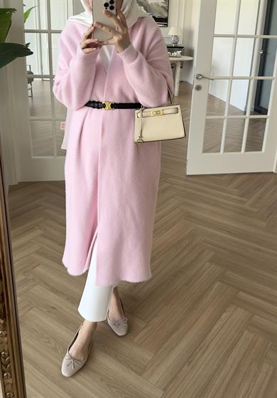 Uzun Angora Hırka Toz Pembe