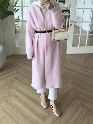 Uzun Angora Hırka Toz Pembe