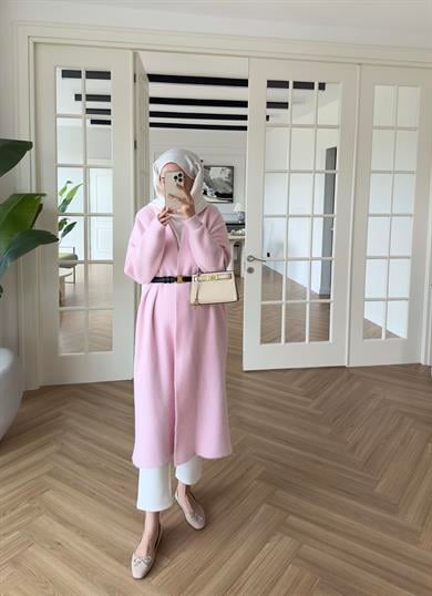 Uzun Angora Hırka Toz Pembe