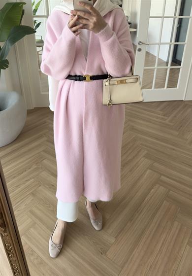 Uzun Angora Hırka Toz Pembe