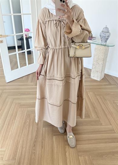 V Yakalı Elbise Taş