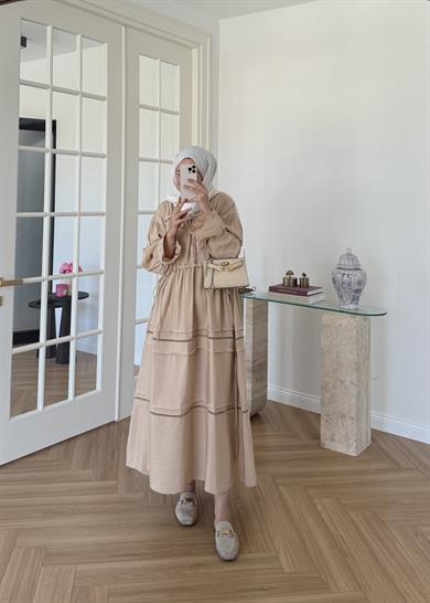 V Yakalı Elbise Taş