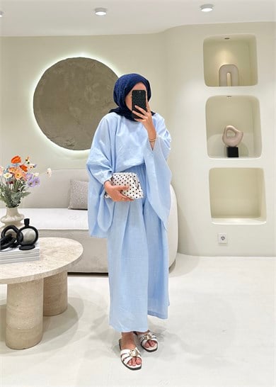 Valeria Premium Keten Takım Bebe Mavisi