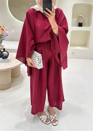 Valeria Premium Keten Takım Bordo