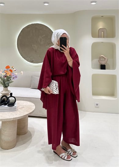 Valeria Premium Keten Takım Bordo