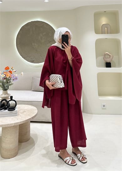 Valeria Premium Keten Takım Bordo
