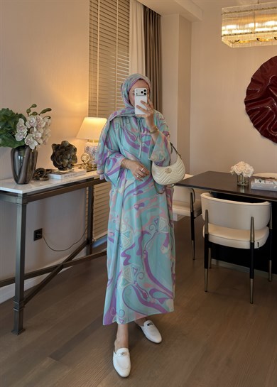 Vera Desenli Elbise Mint Yeşili