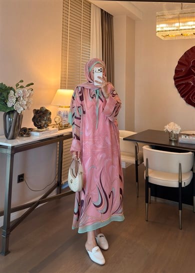 Vera Desenli Elbise Pembe