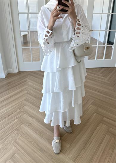 Volanlı Kat Kat Etek Ekru