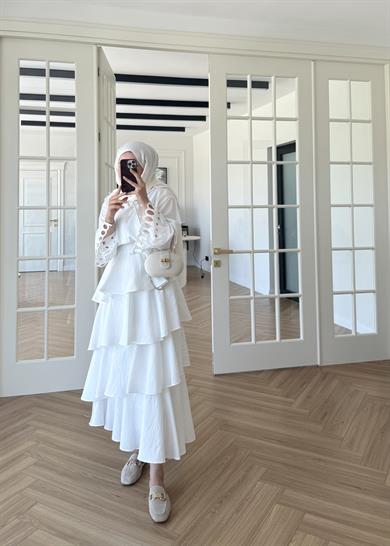 Volanlı Kat Kat Etek Ekru