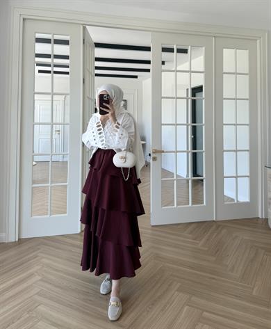 Volanlı Kat Kat Etek Bordo