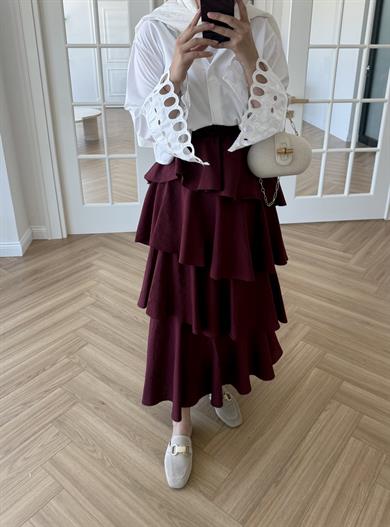 Volanlı Kat Kat Etek Bordo