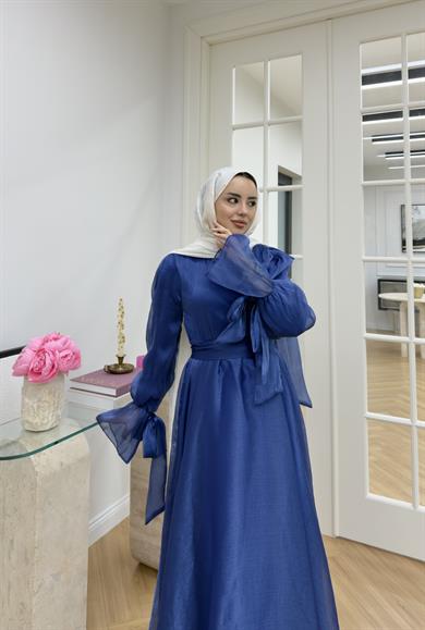 Yaka Kurdale Detaylı Elbise Saks