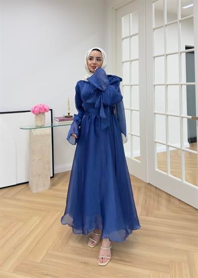 Yaka Kurdale Detaylı Elbise Saks