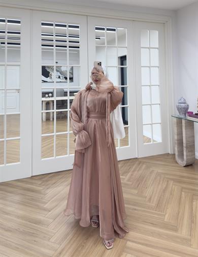 Yaka Kurdale Detaylı Elbise Somon