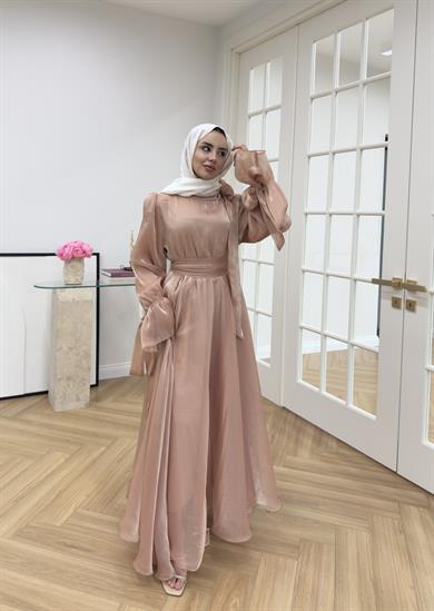 Yaka Kurdale Detaylı Elbise Somon