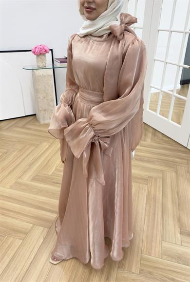 Yaka Kurdale Detaylı Elbise Somon