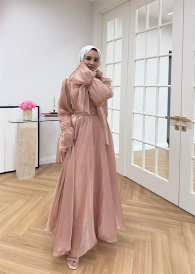 Yaka Kurdale Detaylı Elbise Somon